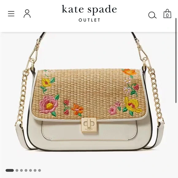Kate Spade Phoebe Embroidered Straw Flap Crossbody - Picture 4 of 4
